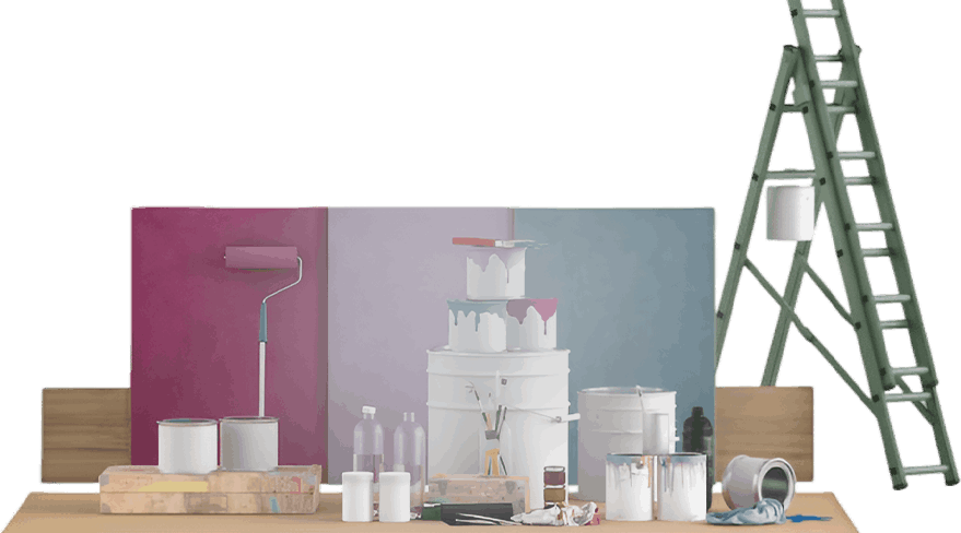 Malerutensilien und Farbbehälter